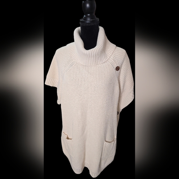 Coldwater Creek Sweaters - Coldwater Creek 1X Heavy Ribbed Cotton Poncho Cape Sweater Cream